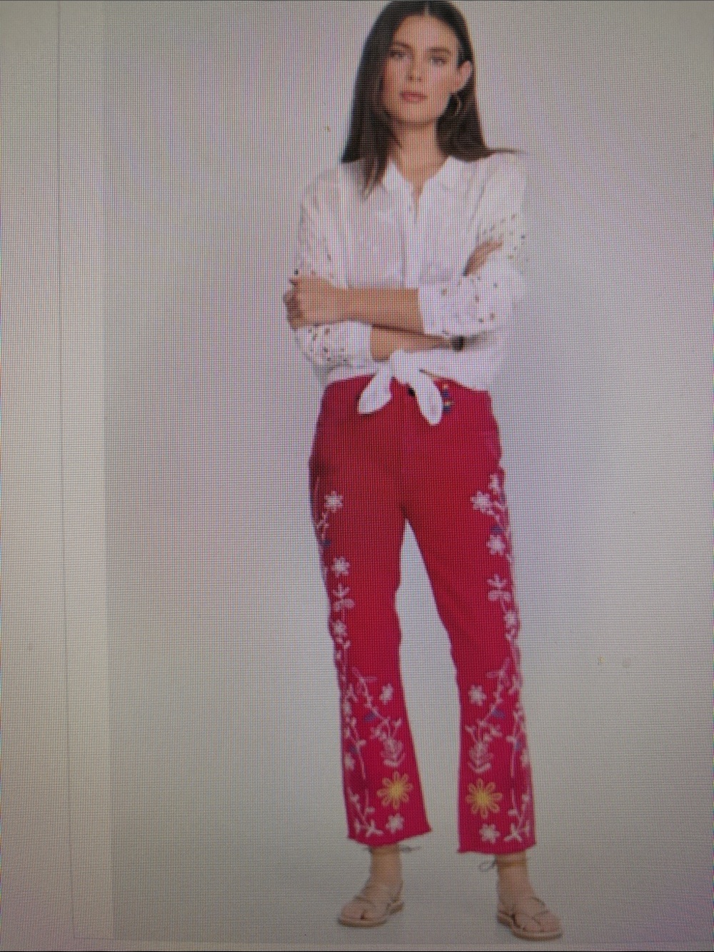 Johnny Was Pink Embroidered Cropped Floral Pants